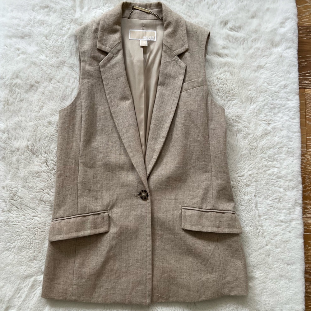 Michael Kors Linen Long Vest, Sleeveless Blazer size XSmall